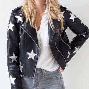 BlankNYC black leather jacket w/ white star patches, barely worn